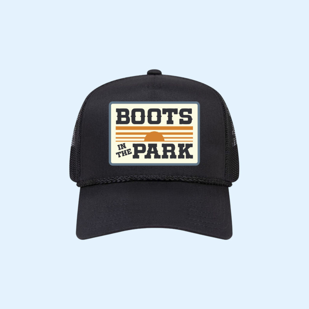 Boots In The Park Festival Merch 2026 Black Sunset Trucker Hat Best Gift For Music Lovers