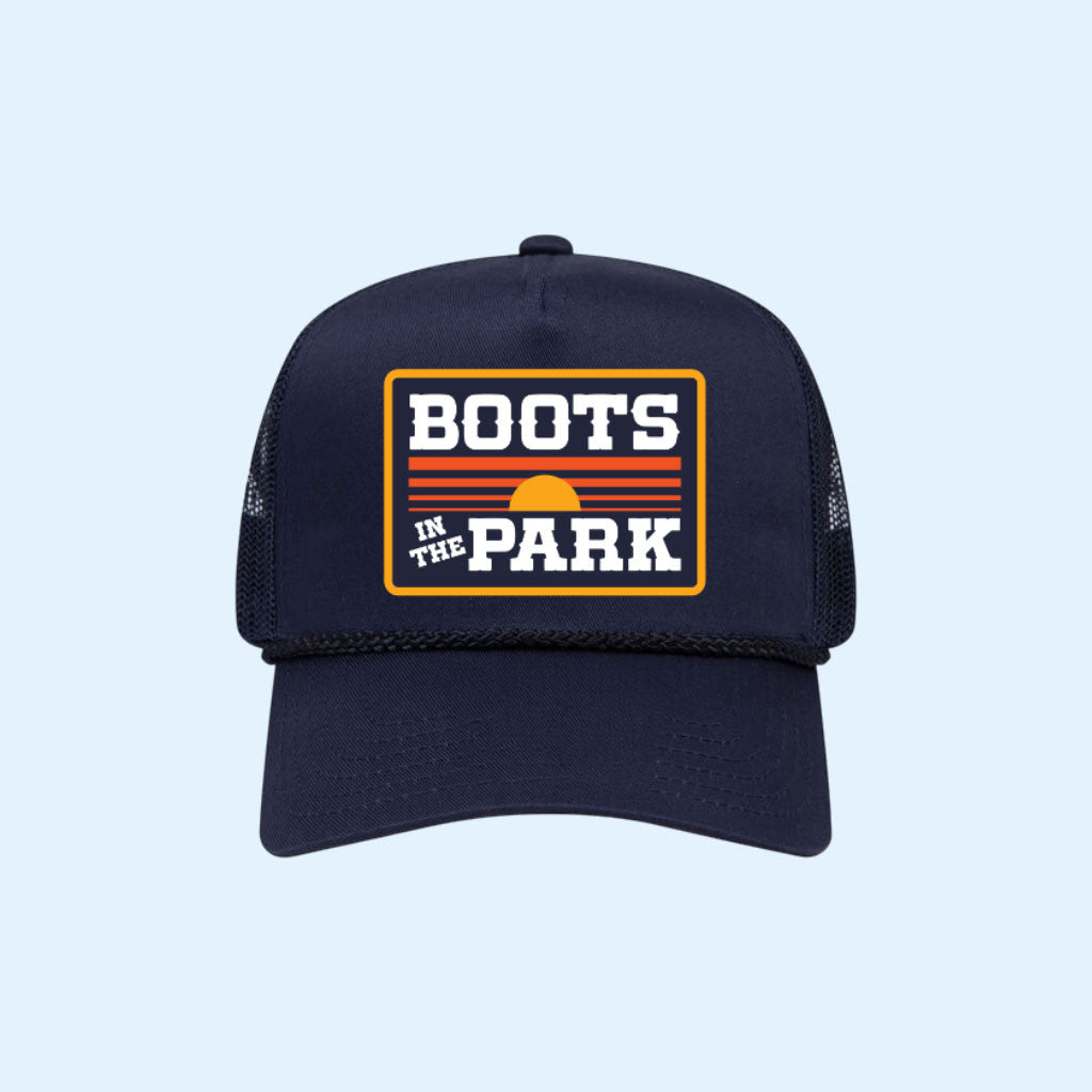 Boots In The Park Festival Merch 2026 Navy Sunset Trucker Hat Gift For Music Lovers