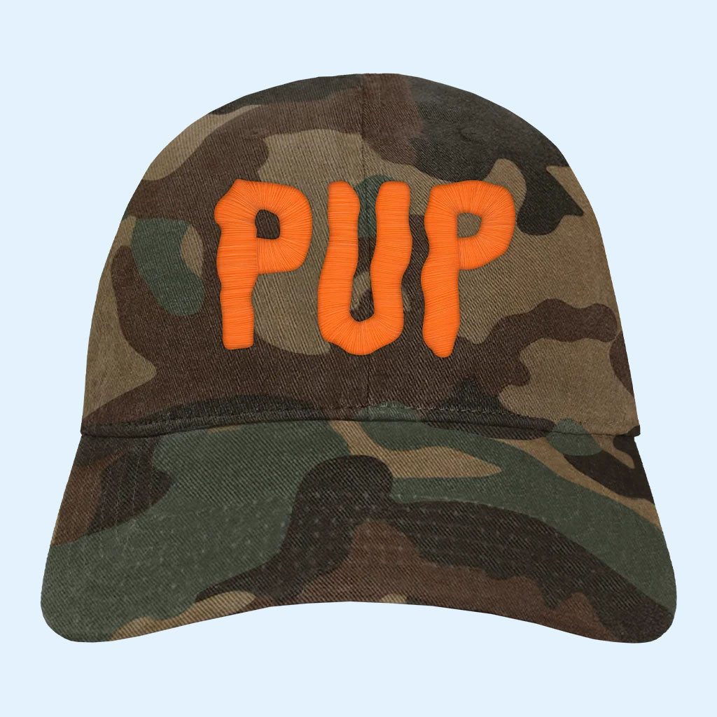 Pup The Band Merch 2026 PUP Morbid Stuff Logo Camo Hat Embroidered Gift For Music Lovers