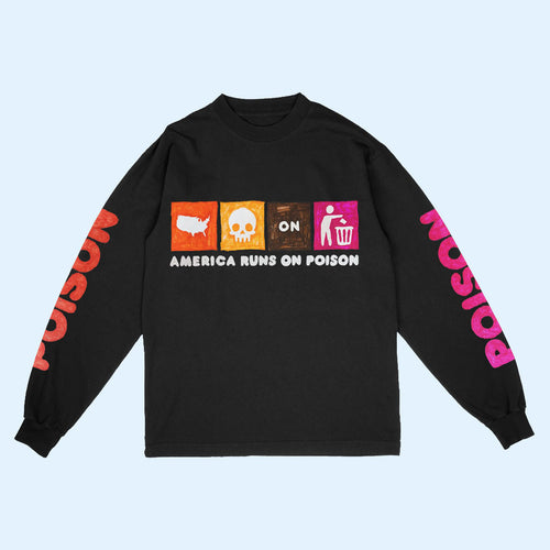 Asspizza Merch 2026 America Runs On Poison Long Sleeve Shirt Dunkin' Parody Shirt Black