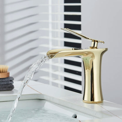 AquaFlow Waterfall Basin Mixer - Brass Deck Mount - Bathroom Faucet