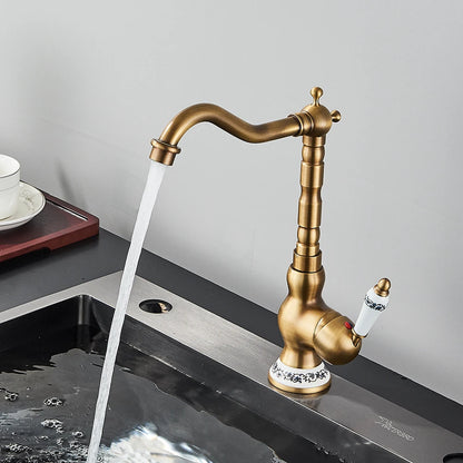 Aurelius Rotating Basin Mixer - Antique Brass - Bathroom & Kitchen