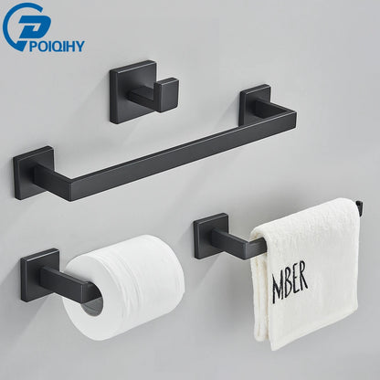 Matte Black Bathroom Hardware Set - Wall Mounted Modern Style