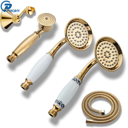 Aureate Luxe - Golden Ceramic Handheld Shower Head - Brass Bathroom Set