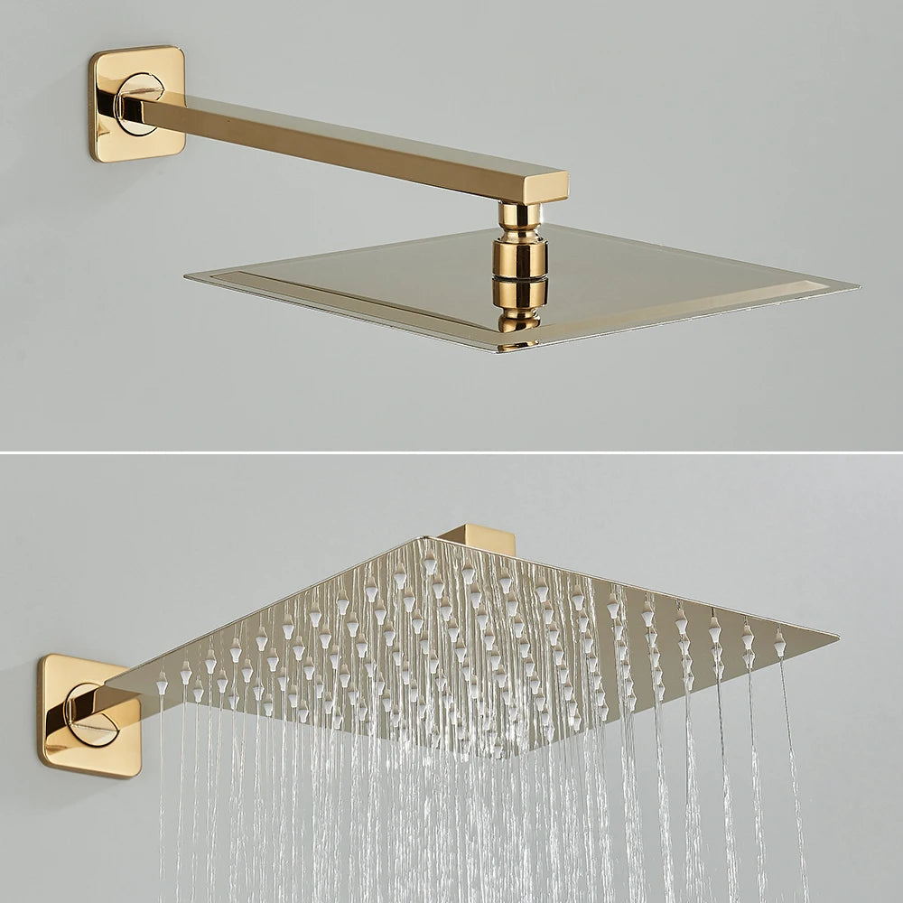 Aureum Rainfall Shower System - Gold Brass 2-Way Concealed Mixer