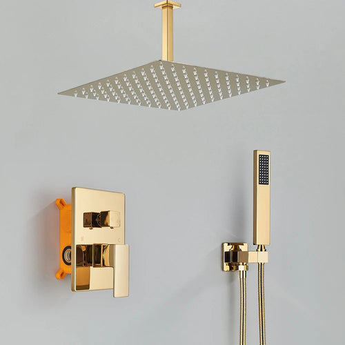 Aureum Rainfall Shower System - Gold Brass 2-Way Concealed Mixer