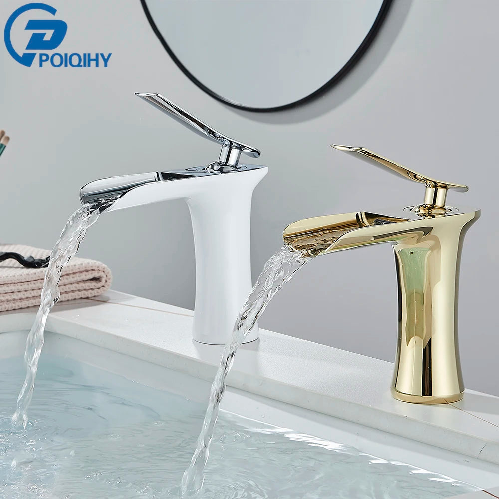 AquaFlow Waterfall Basin Mixer - Brass Deck Mount - Bathroom Faucet