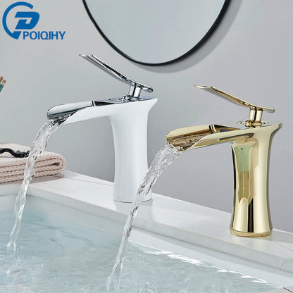 AquaFlow Waterfall Basin Mixer - Brass Deck Mount - Bathroom Faucet
