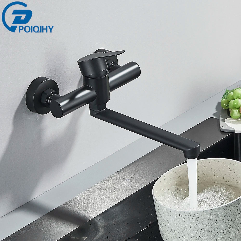 AquaStream Wall Mounted Kitchen Faucet - 360° Swivel Spout - Modern Mixer