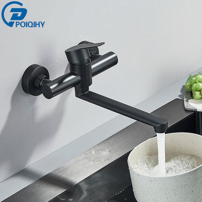 AquaStream Wall Mounted Kitchen Faucet - 360° Swivel Spout - Modern Mixer