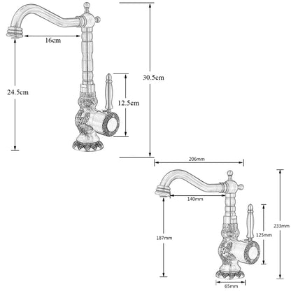 Carved Basin Faucet - Antique Brass Mixer - Vessel Sink Tap
