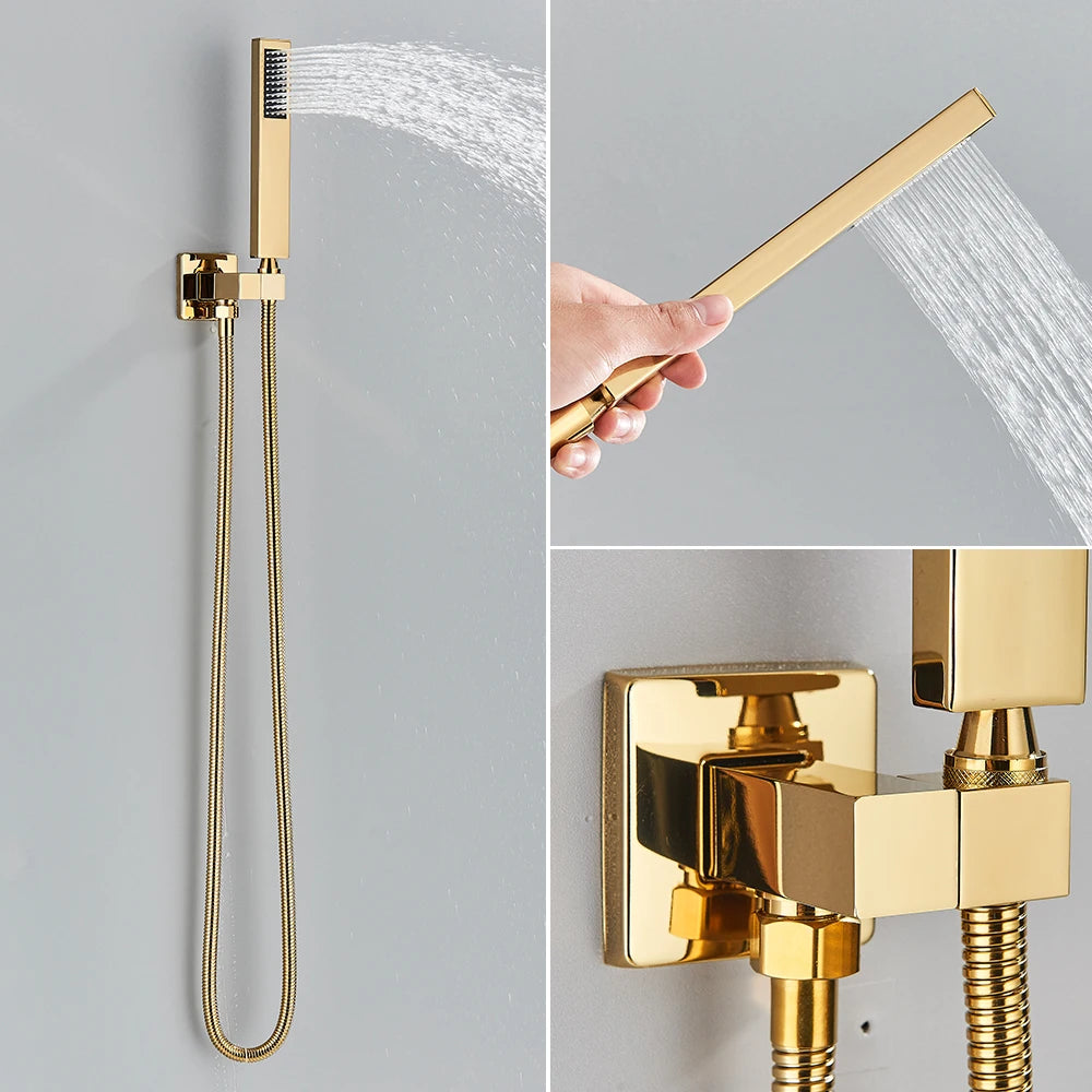 Aureum Rainfall Shower System - Gold Brass 2-Way Concealed Mixer