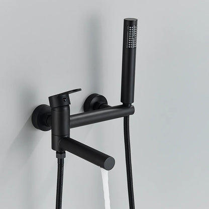 Wall Mount Tub Faucet - Rotating Spout Mixer with Handshower