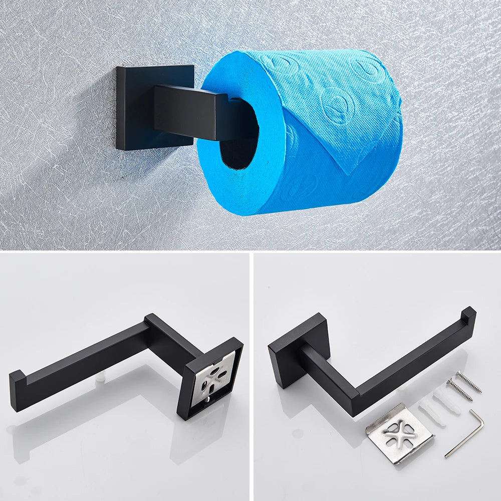 Matte Black Bathroom Hardware Set - Wall Mounted Modern Style