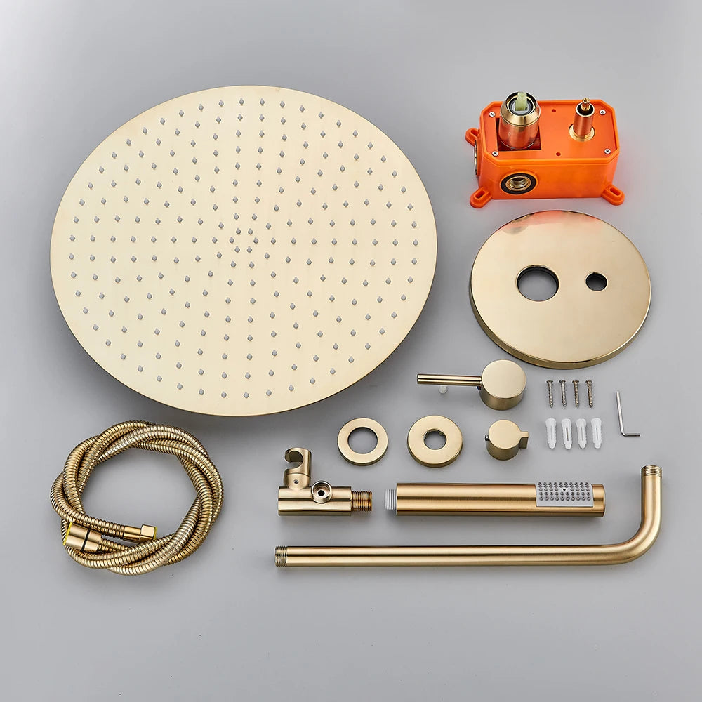 Aura - Brushed Gold Rainfall Shower Set - Stainless Steel - 2-Way