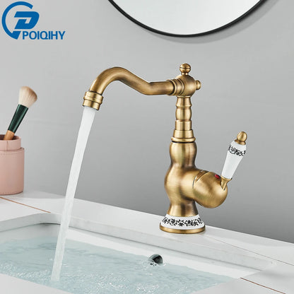 Aurelius Rotating Basin Mixer - Antique Brass - Bathroom & Kitchen