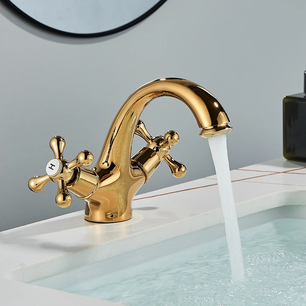 Antique Dual Handle Bathroom Faucet - Deck Mounted Mixer