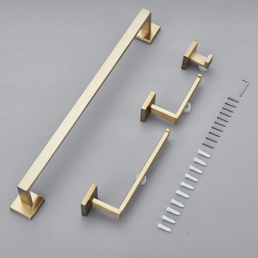 Brushed Gold Bathroom Hardware Set - SUS304 Stainless Steel Wall Mount