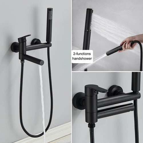 Wall Mount Tub Faucet - Rotating Spout Mixer with Handshower