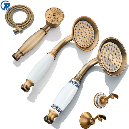 Aurelius Antique Brass Handshower - Ceramic Handheld Head - Vintage Bathroom
