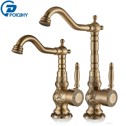 Carved Basin Faucet - Antique Brass Mixer - Vessel Sink Tap