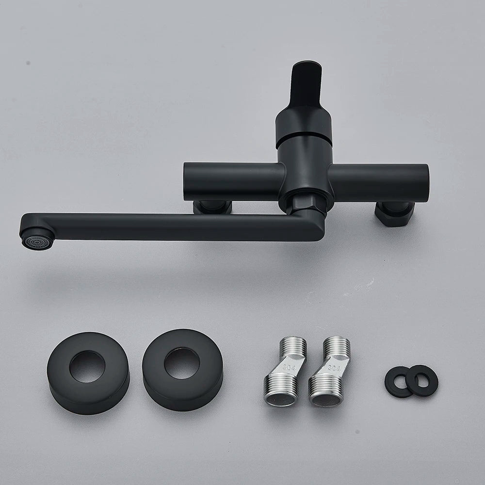 AquaStream Wall Mounted Kitchen Faucet - 360° Swivel Spout - Modern Mixer