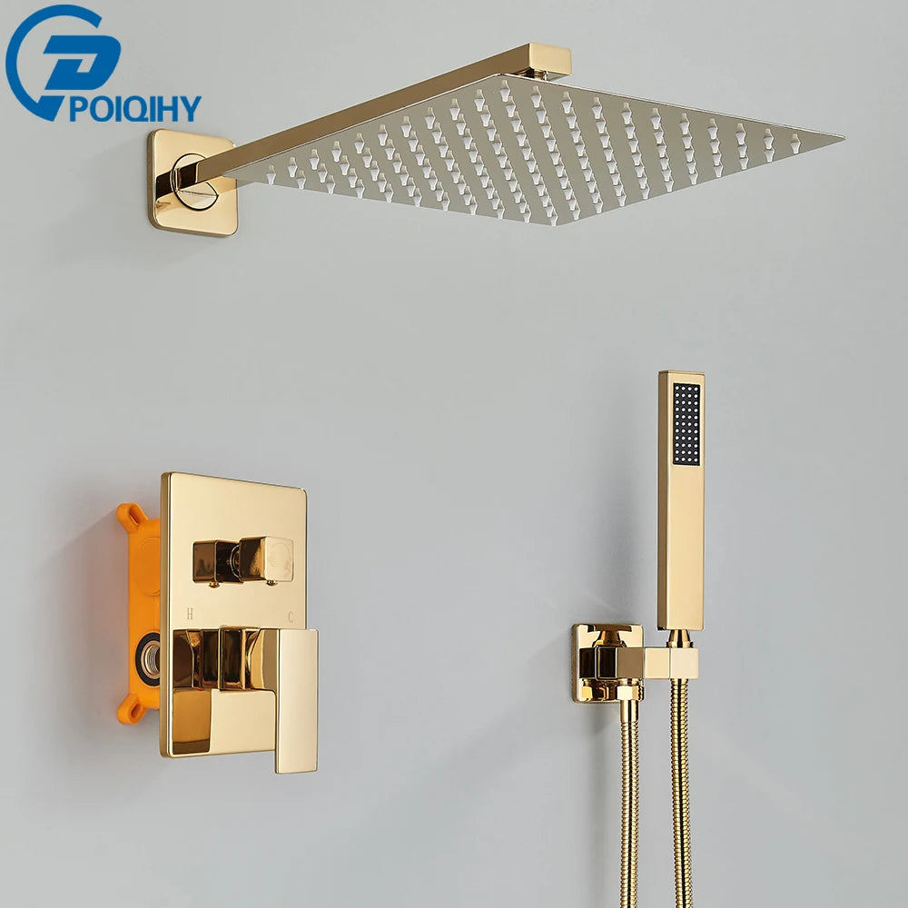 Aureum Rainfall Shower System - Gold Brass 2-Way Concealed Mixer