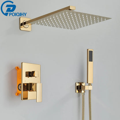 Aureum Rainfall Shower System - Gold Brass 2-Way Concealed Mixer