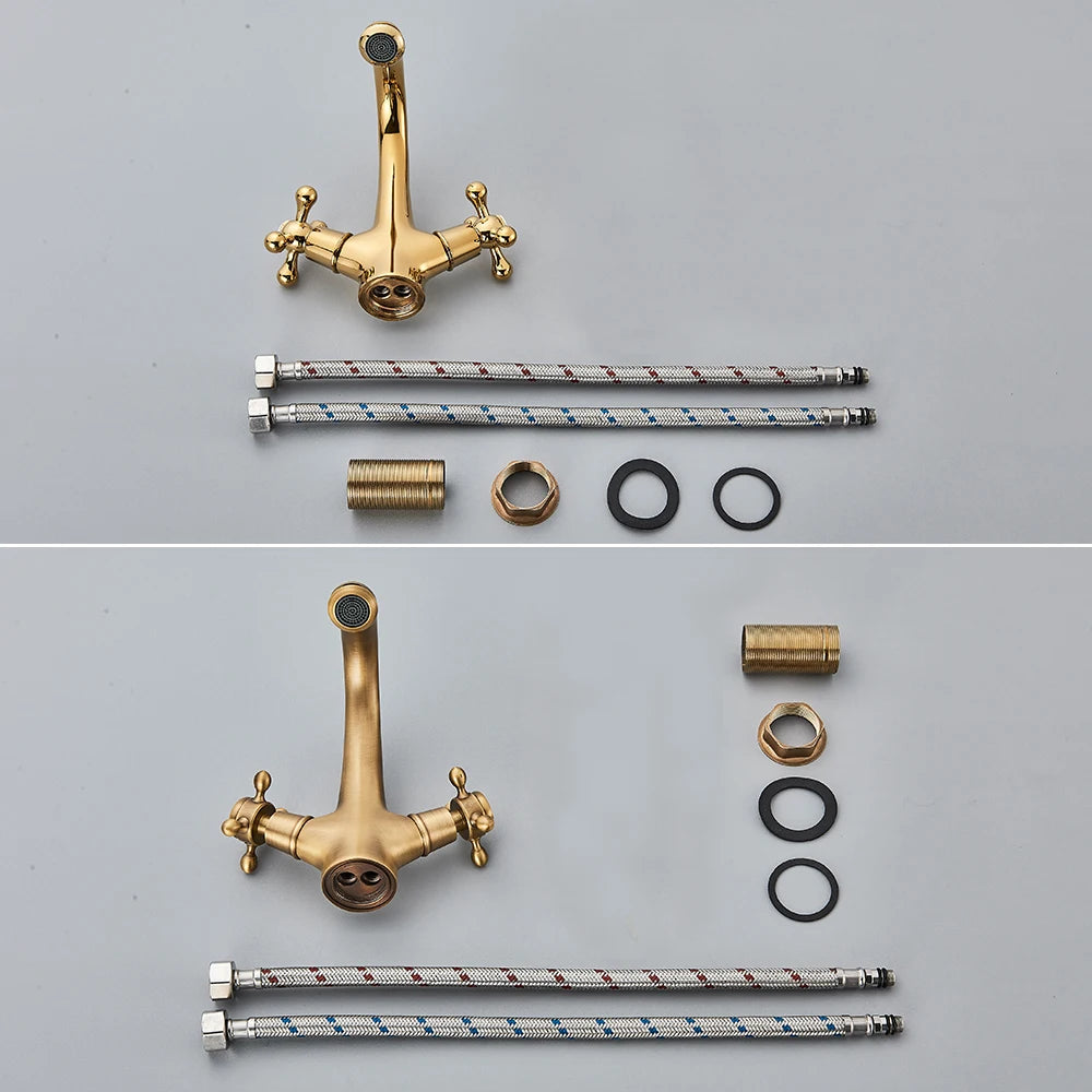 Antique Dual Handle Bathroom Faucet - Deck Mounted Mixer