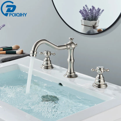 Widespread Bathroom Mixer - Antique Brass - Dual Handle Tap