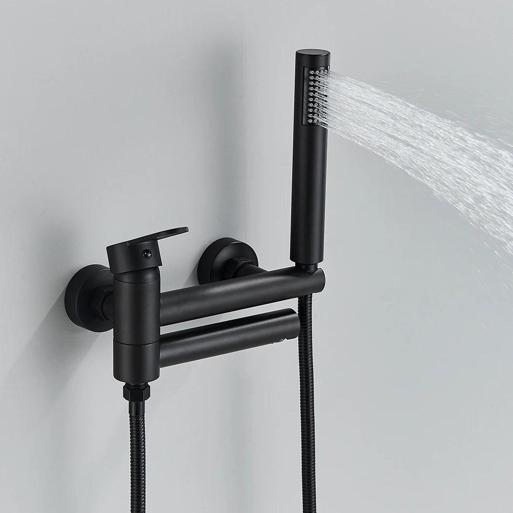 Wall Mount Tub Faucet - Rotating Spout Mixer with Handshower