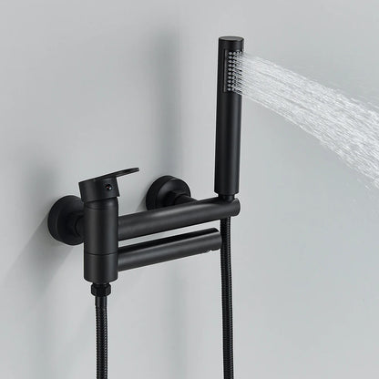 Wall Mount Tub Faucet - Rotating Spout Mixer with Handshower