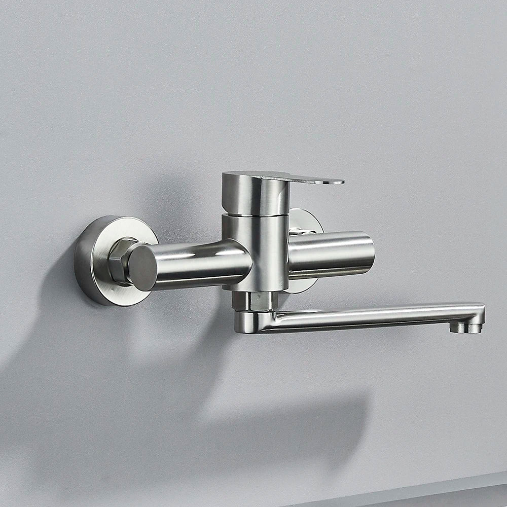 AquaStream Wall Mounted Kitchen Faucet - 360° Swivel Spout - Modern Mixer