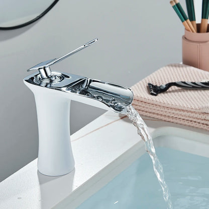 AquaFlow Waterfall Basin Mixer - Brass Deck Mount - Bathroom Faucet