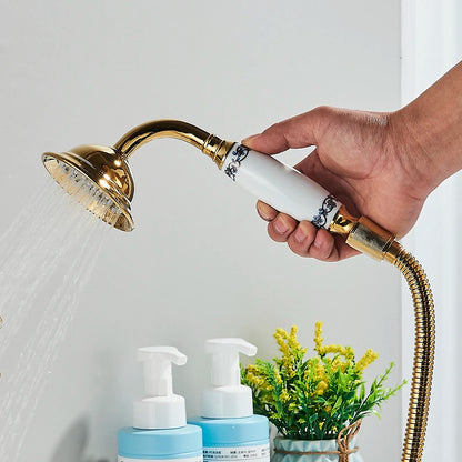 Aureate Luxe - Golden Ceramic Handheld Shower Head - Brass Bathroom Set