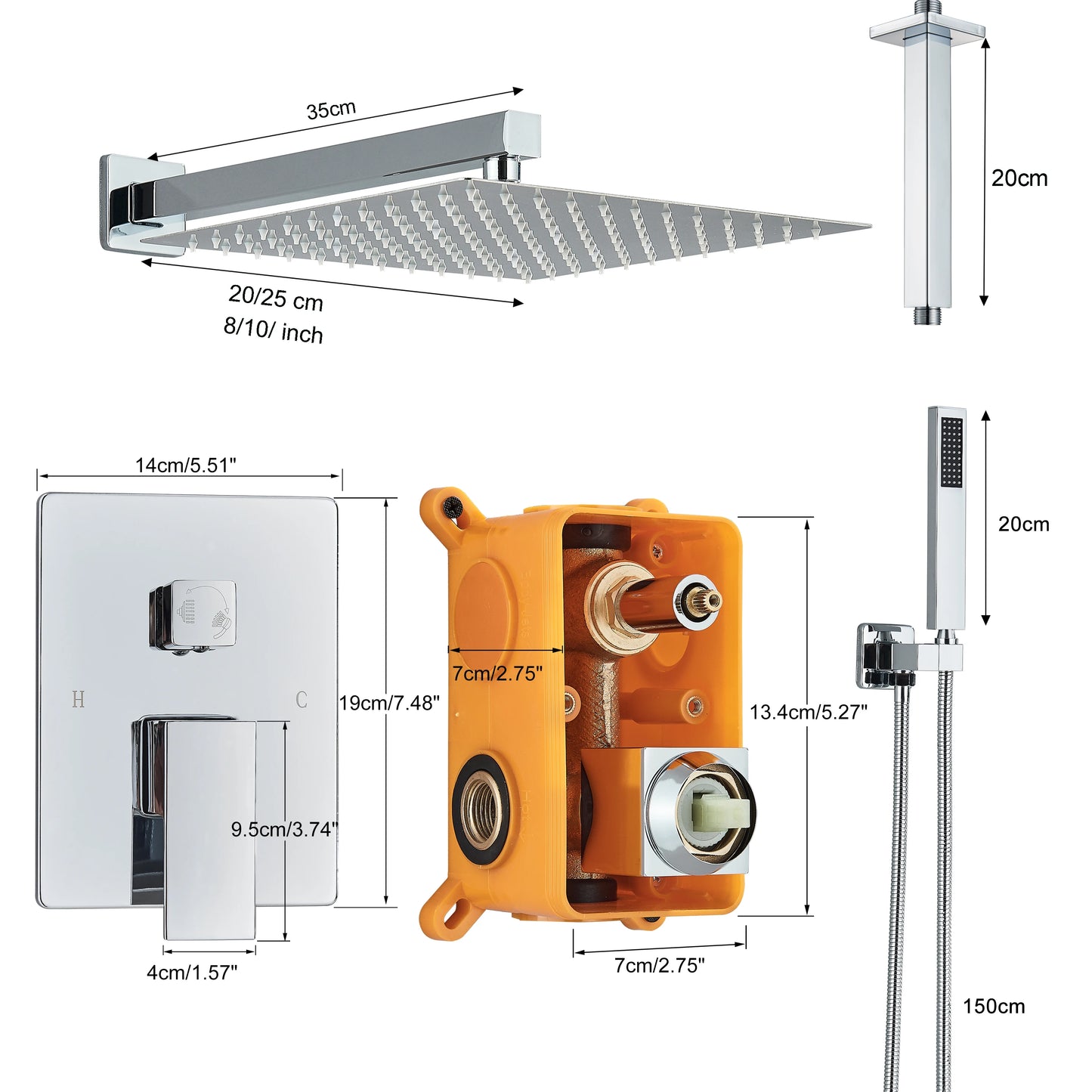 AquaFlow - Concealed Waterfall Rain Shower Set - Chrome Brass