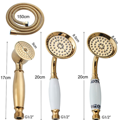 Aureate Luxe - Golden Ceramic Handheld Shower Head - Brass Bathroom Set