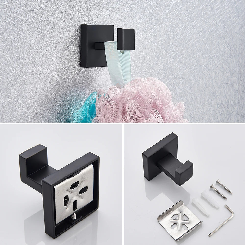 Matte Black Bathroom Hardware Set - Wall Mounted Modern Style