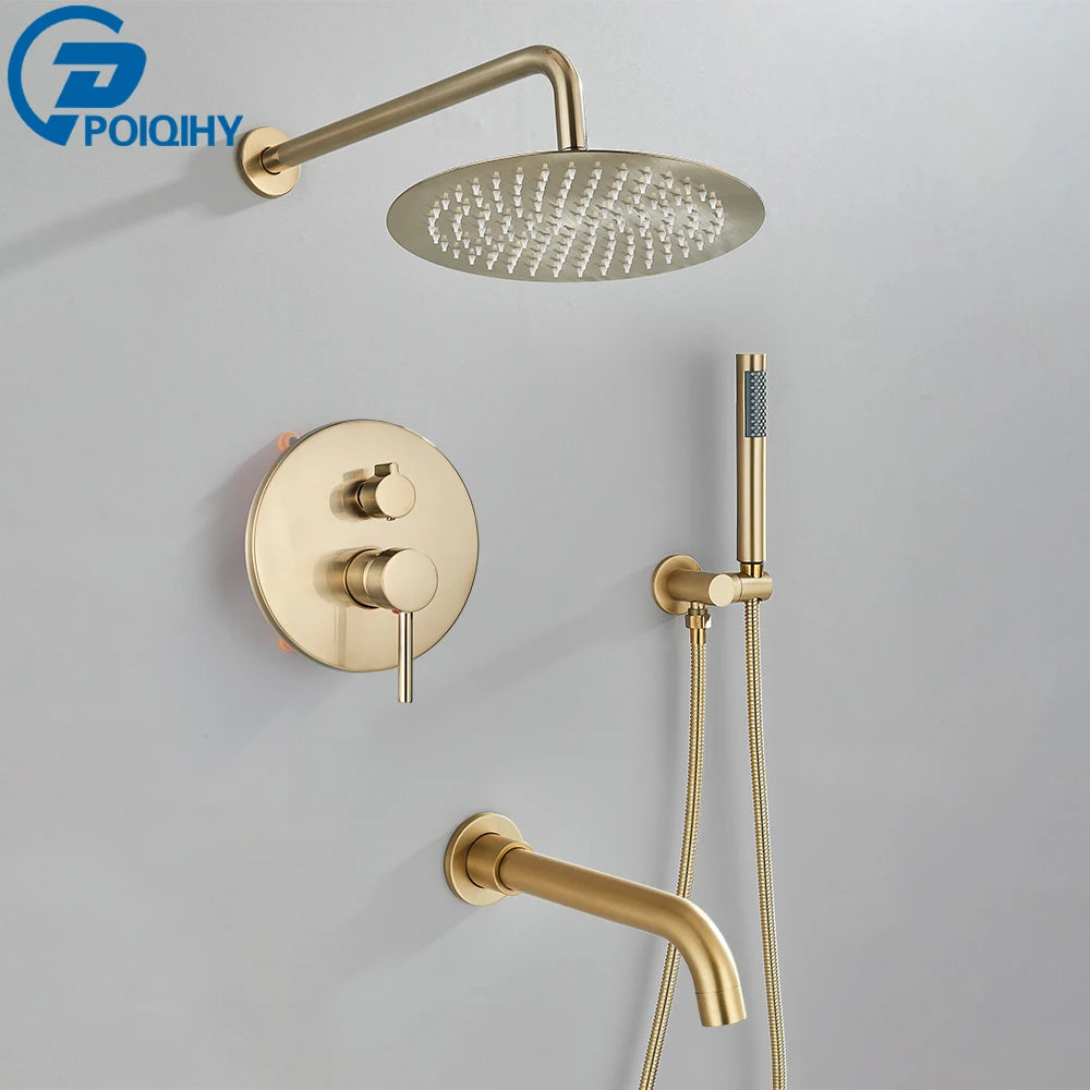 Rainfall Shower Set - Brushed Gold Brass - Wall Mounted