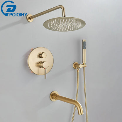 Rainfall Shower Set - Brushed Gold Brass - Wall Mounted
