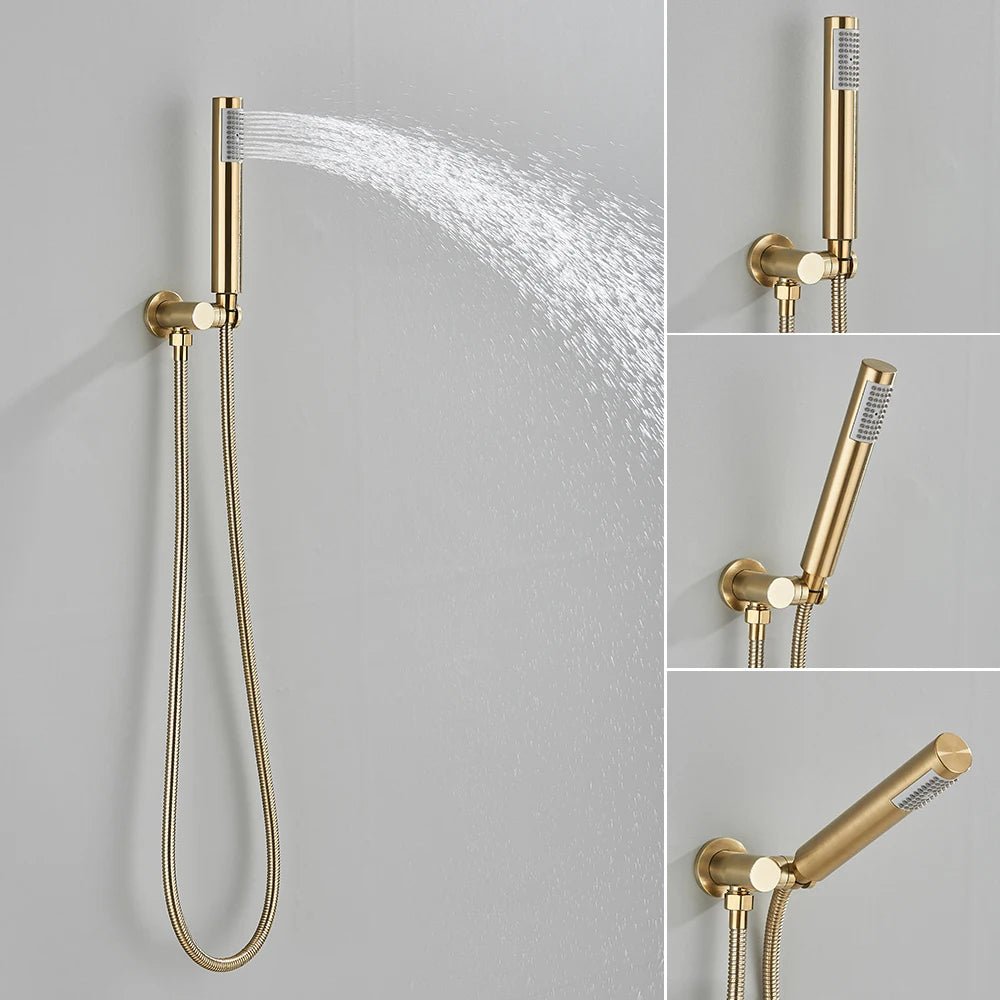 Rainfall Shower Set - Brushed Gold Brass - Wall Mounted