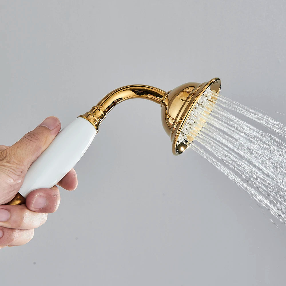 Aureate Luxe - Golden Ceramic Handheld Shower Head - Brass Bathroom Set