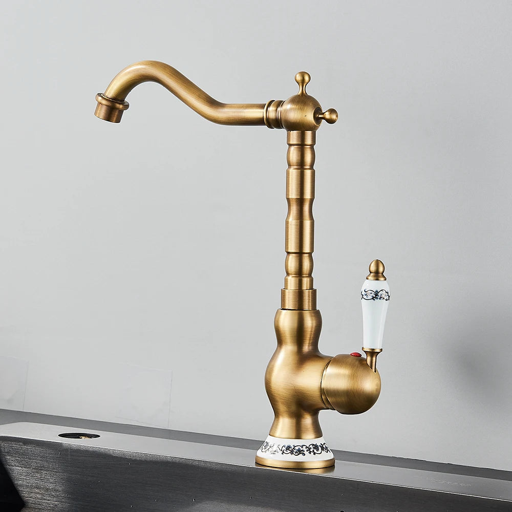 Aurelius Rotating Basin Mixer - Antique Brass - Bathroom & Kitchen