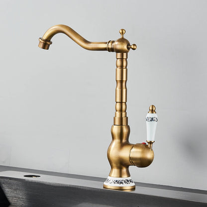 Aurelius Rotating Basin Mixer - Antique Brass - Bathroom & Kitchen